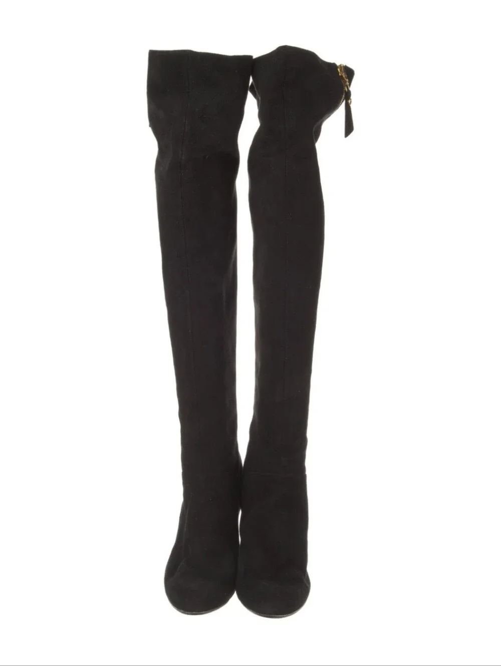 Stuart Weitzman Black Suede Over-The-Knee-Boots Women's 8 Gold Zipper